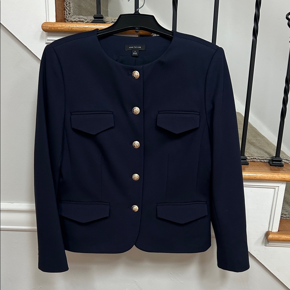 Ann Taylor Navy Blazer and wide leg pants with Gold Buttons